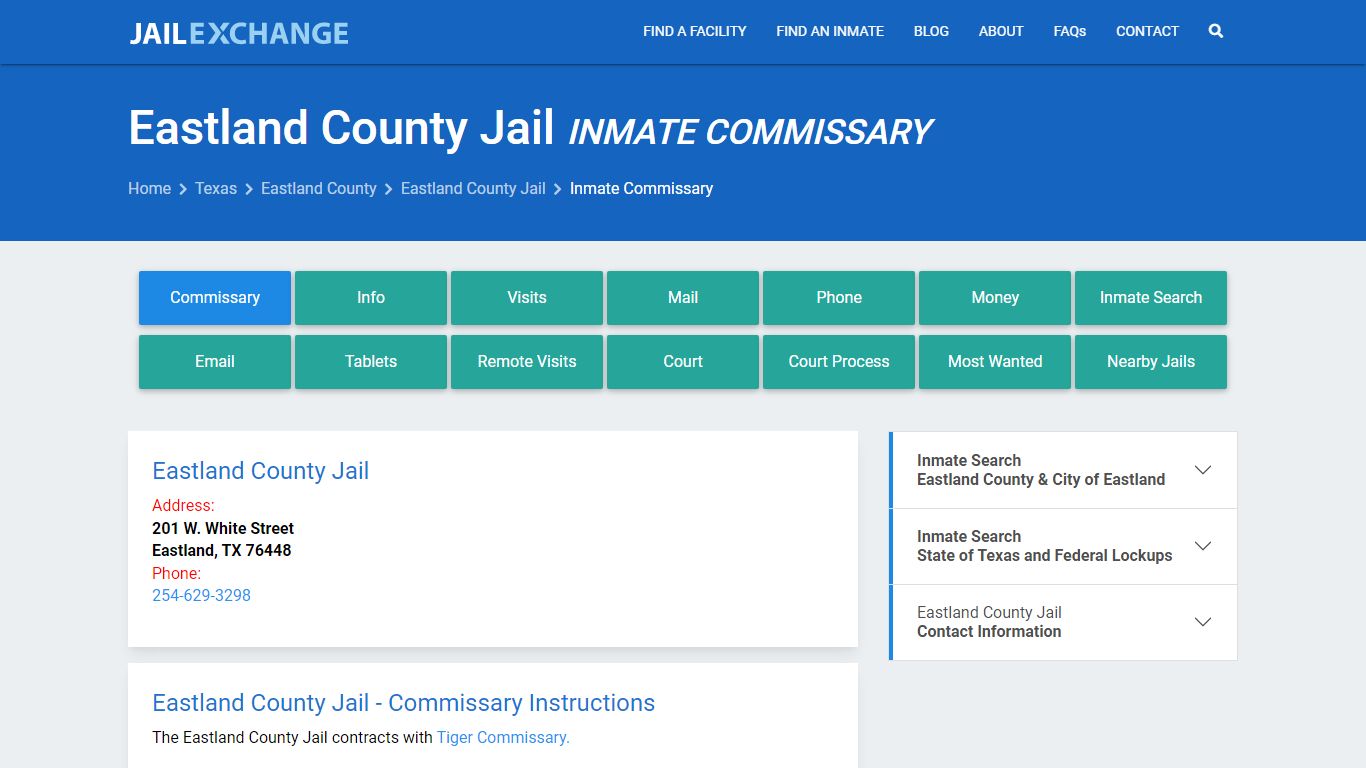 Inmate Commissary, Care Packs - Eastland County Jail, TX