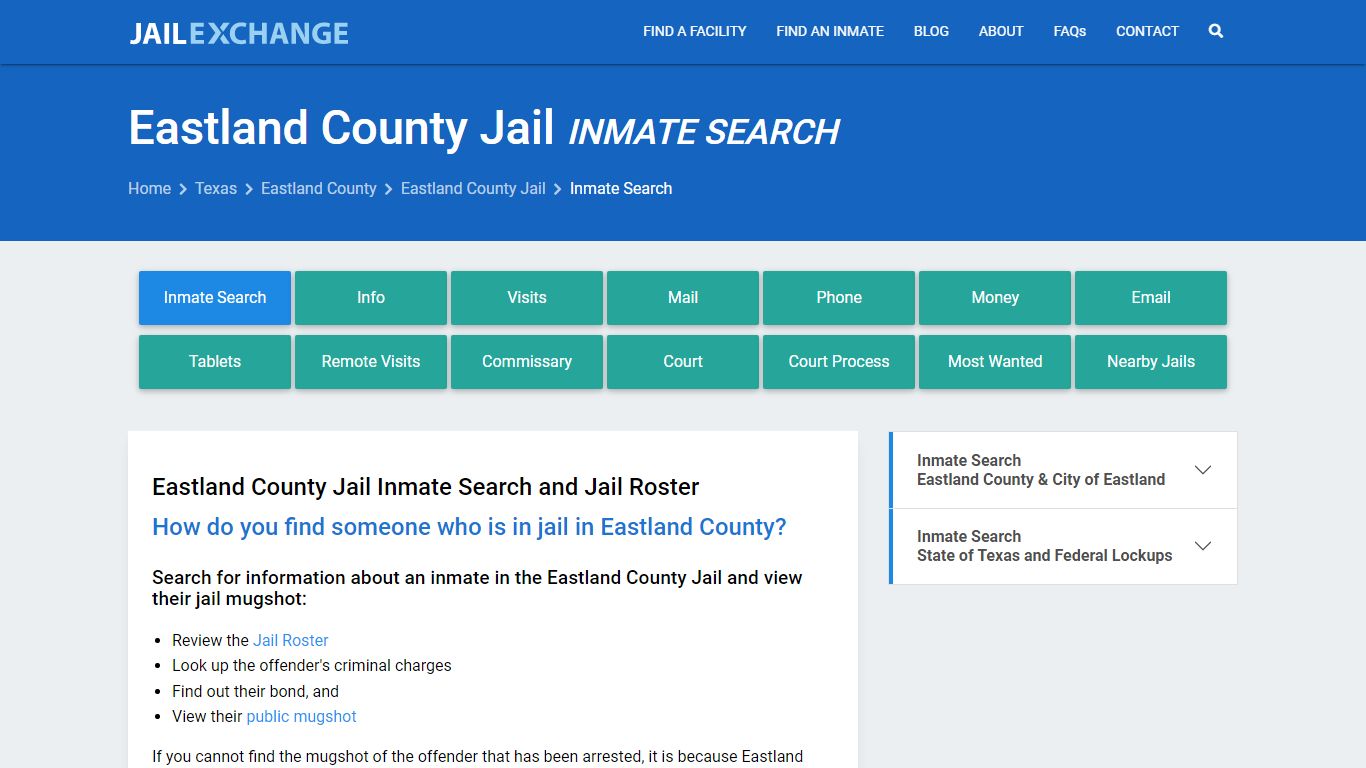 Inmate Search: Roster & Mugshots - Eastland County Jail, TX